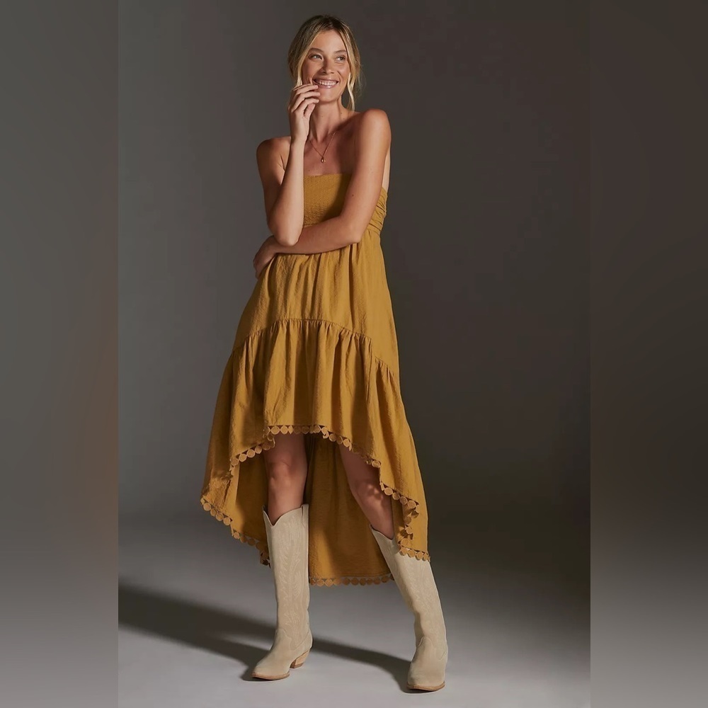 Anthropologie Maeve High-Low Strapless Midi Dress - Picture 2 of 5